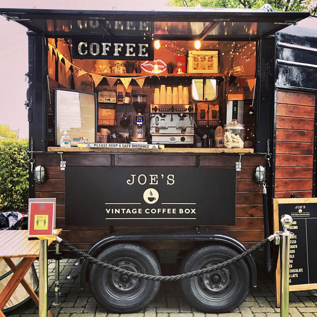 The bigger of our two horseboxes, ready to serve our delicious coffee.